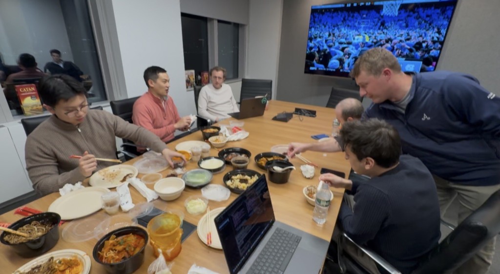 Sequence — late night team dinner and build